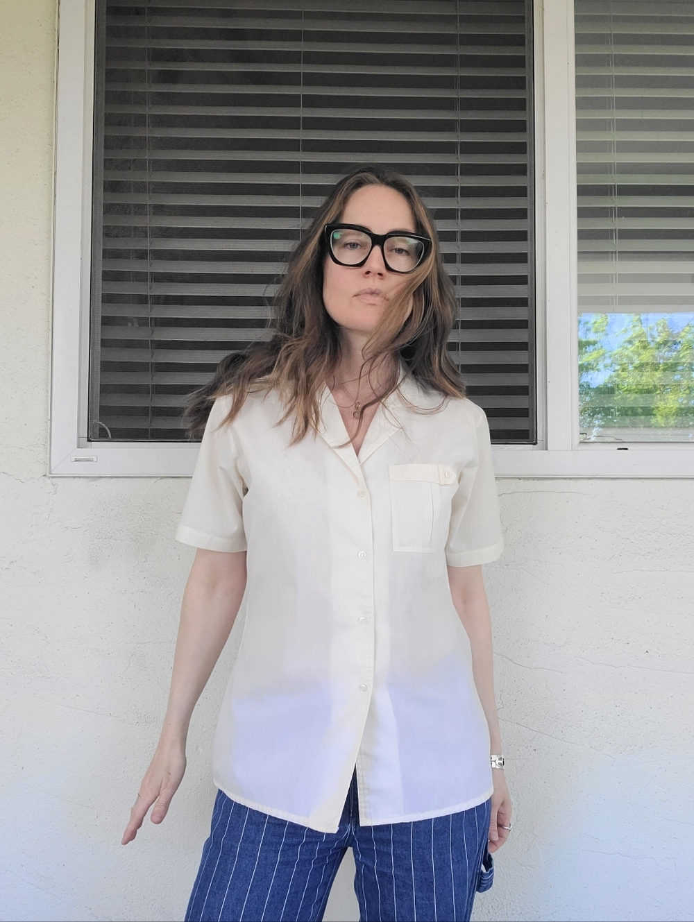 The Susan Poly Cotton Button Down 80s Blouse M/L